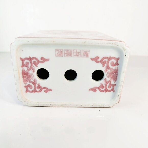 Vintage Opium Den Pillow Chinese Headrest Foo Dog Red White Ceramic - Picture 6 of 6